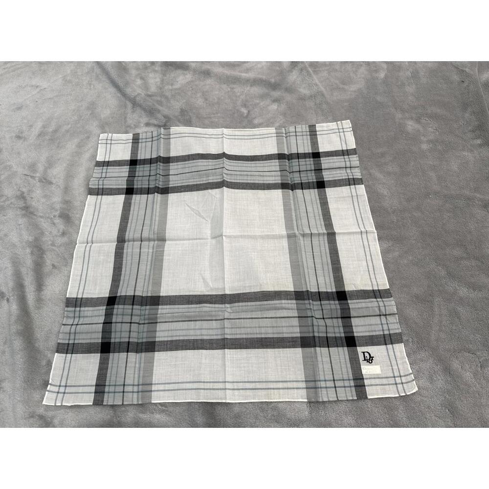 Christian Dior Gray Plaid Handkerchief NEW